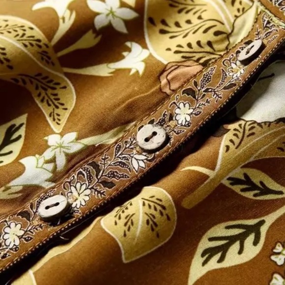 Long Sleeve Boho Floral Gypsy Print Dress Yellow - Picture 6 of 10